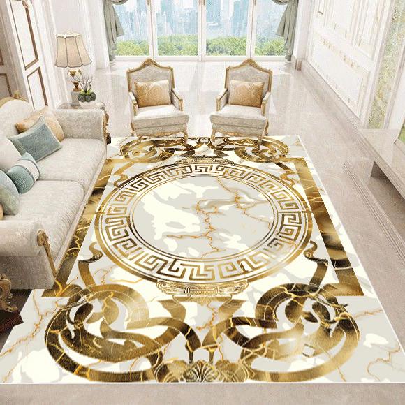 Luxury European Style Carpets Living Room Sofa Side Rugs Home Decoration Soft Golden Carpet Bedroom Cloakroom Hallway Floor Mat
