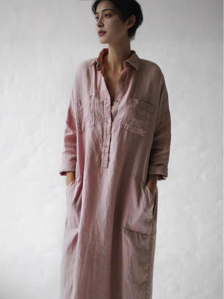 Cotton Linen Irregular Slimming Over-the-Knee Dress