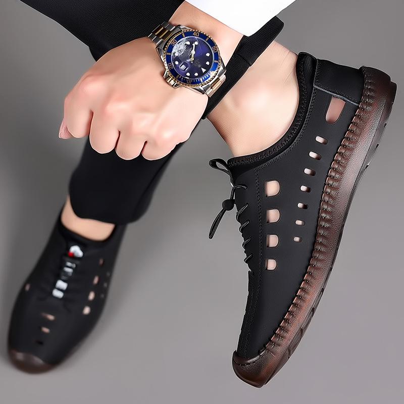 Men's shoes 2025 new summer soft-soled men's casual breathable hollow sandals men's non-slip outdoor hole shoes men's