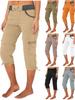 Summer Women's Fashion Light Blue Capri Pocket Overalls Elastic Waist Drawstring Shorts