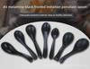 A5 Black Matte Melamine Long Handle Soup Spoon - Food Grade Porcelain Imitation for Restaurants, Hotels, and Hot Pots.