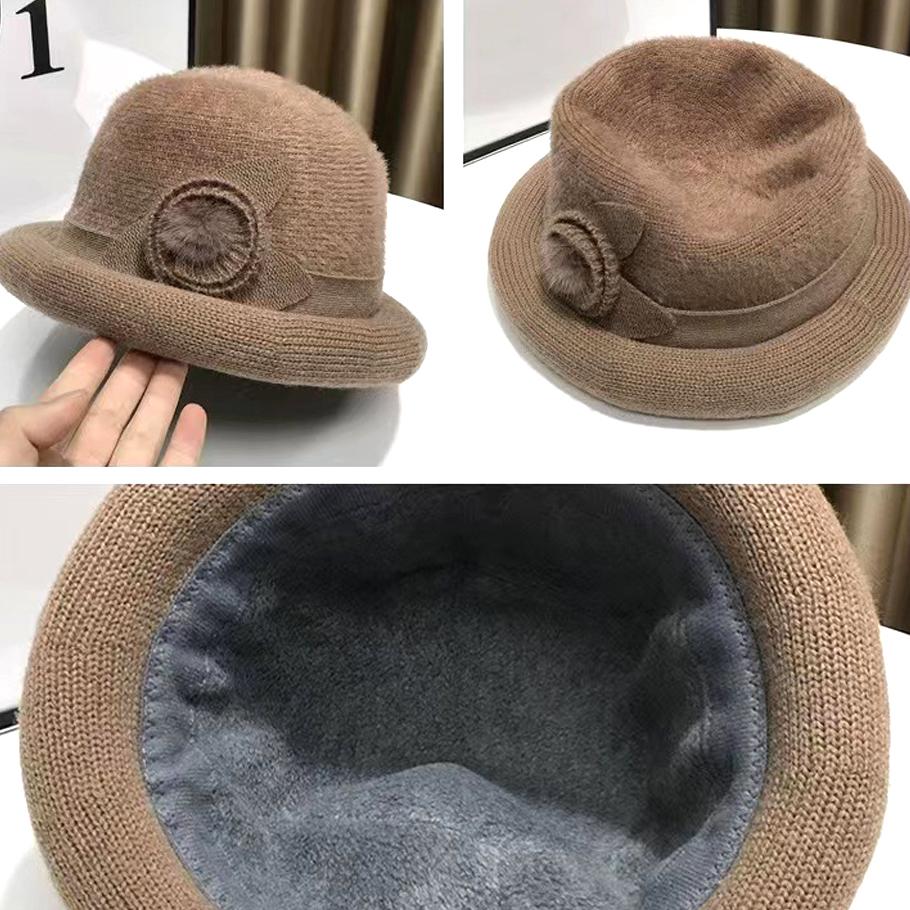 Dámský zimní klobouk kbelík Elegantní větruodolný klobouk typu basin zdobený květinami Ultra silný hřejivý podzimní zimní klobouk z imitace kožešiny