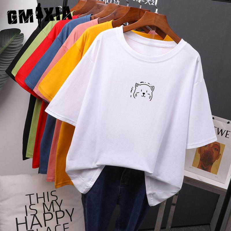 GMXIA White Short-sleeved T-shirt for Women, Summer Loose Printed T-shirt for Ladies