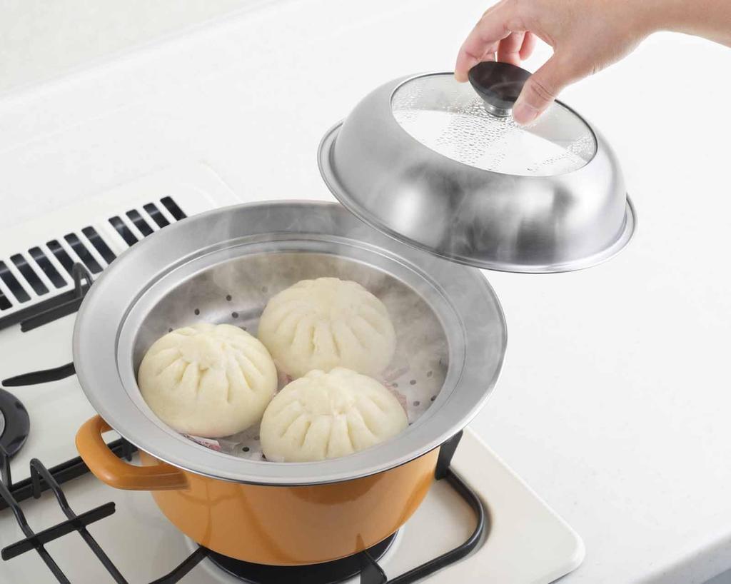 Yoshikawa Steamer for Pots with Glass Stainless Steel Steaming Simply Place on Steam Made in YJ3626 Visible! 20-22cm Lid, Plate, Pot, Food,