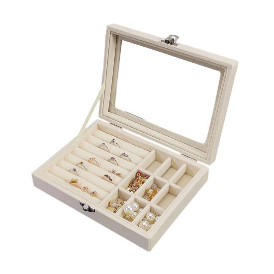 Jewelry Storage Box, with Transparent Flip Cover, Velvet Lining Dustproof Jewelry Organizer, Display Case for Travel And Home