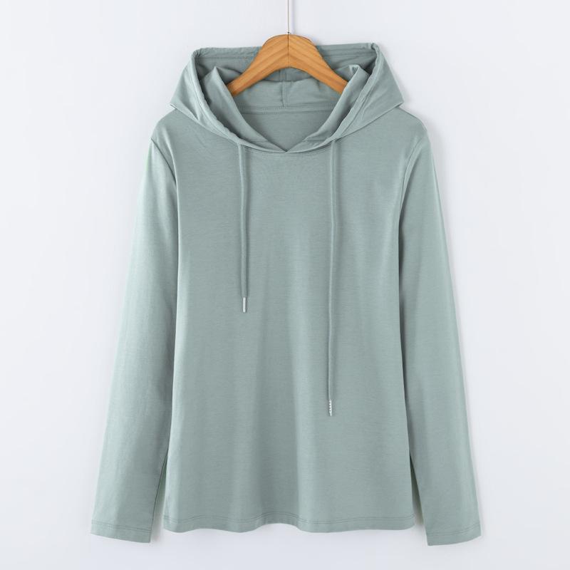 2025 Women's Long-Sleeve Hooded Pullover: Solid Color, Mercerized Cotton, Korean Style Base Layer for Spring & Autumn