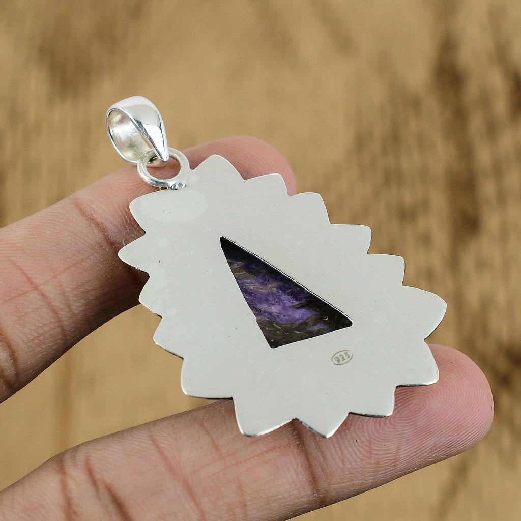 Mothers day Deal Russian Charoite Gemstone Boho Pendant Jewelry Sterling Silver