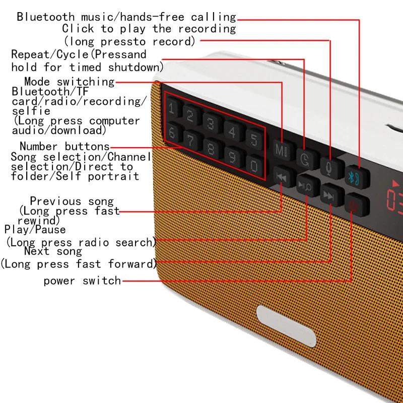Portable 6W Stereo Bluetooth-compatible Speakers FM Radio Speaker TF Card USB Music Player