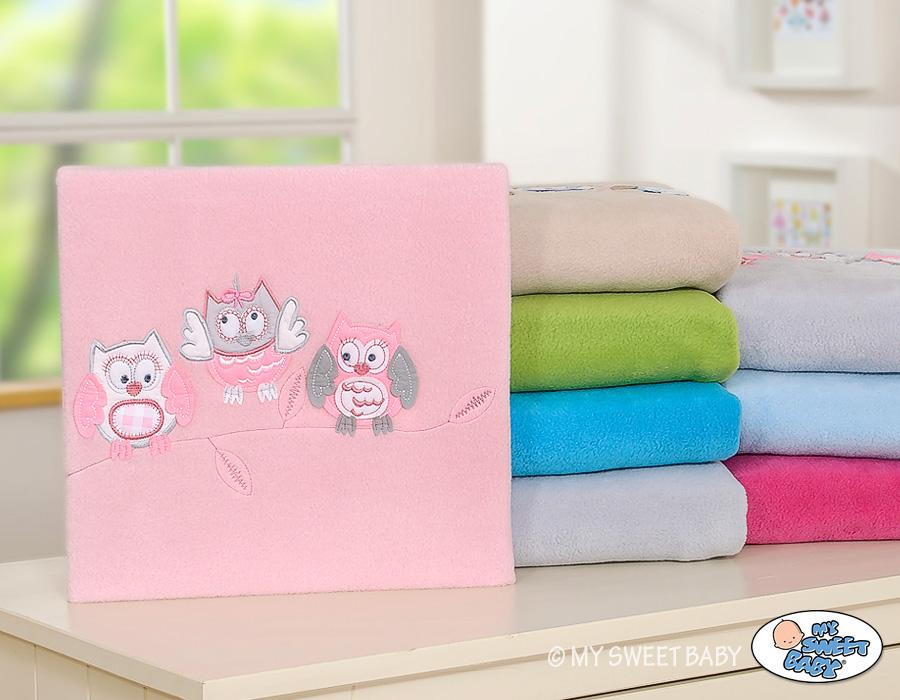 Fleece blanket for babies - Bigi Zibi & Adele Owls - light pink