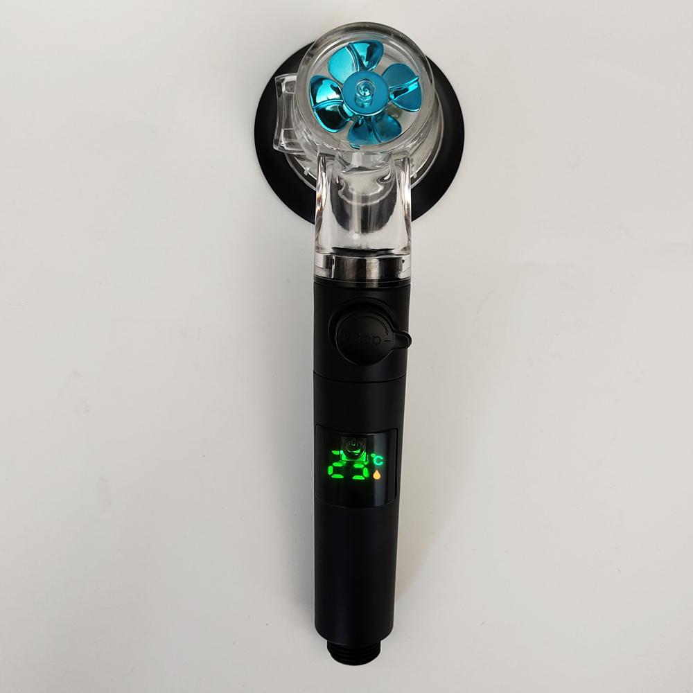 Teplota Digitální Displej Tlaková Sprchová Hlavice Černá 4 Režimy Vysoký Tlak Velký Průtok Sprejová Tryska Dešťová Koupelnová Sprcha