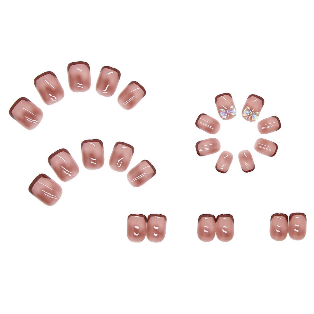 Wearable Nail Bean French Red Fake Nail Wearable Nail Sticker Removable Finished Nail Piece Nail Sticker