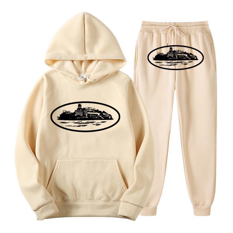 Unisex Hooded Sweatshirt Pants Set With Graphic Print Casual Sportswear
