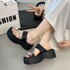 In the Summer of 2025, the New Thick-soled Flip-flops Wear Rhinestones with Skirts, and the Small Man Increases the Height of Beach Shoes. Women