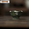 2pc/lot Hand Drawn Galsang Flower Tea Cup Handmade Powder Yin Dark Green Master Cup Flower Mouth High Footed Tea Bowl Drinkware