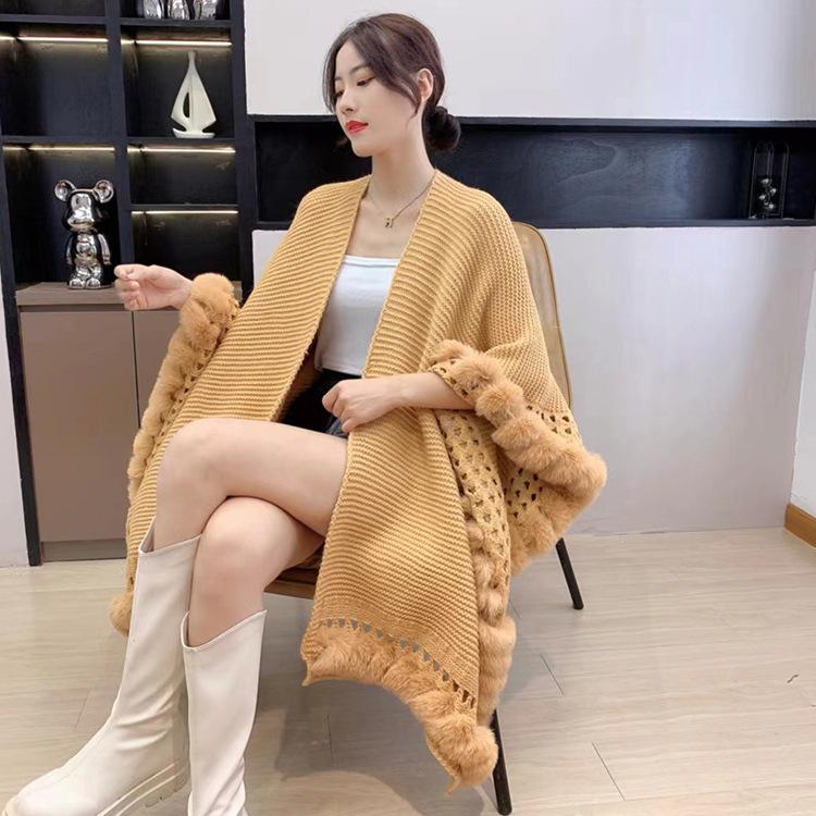 

Большой меховой воротник, вязаная шаль, однотонный универсальный шарф, утолщенная теплая куртка, накидка, женская накидка, шаль 130 жёлтый