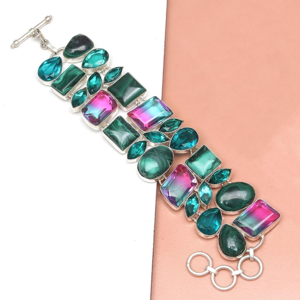 Bracelet Malachite Sterling  Gemstone Jewelry Handmade Green Cuff