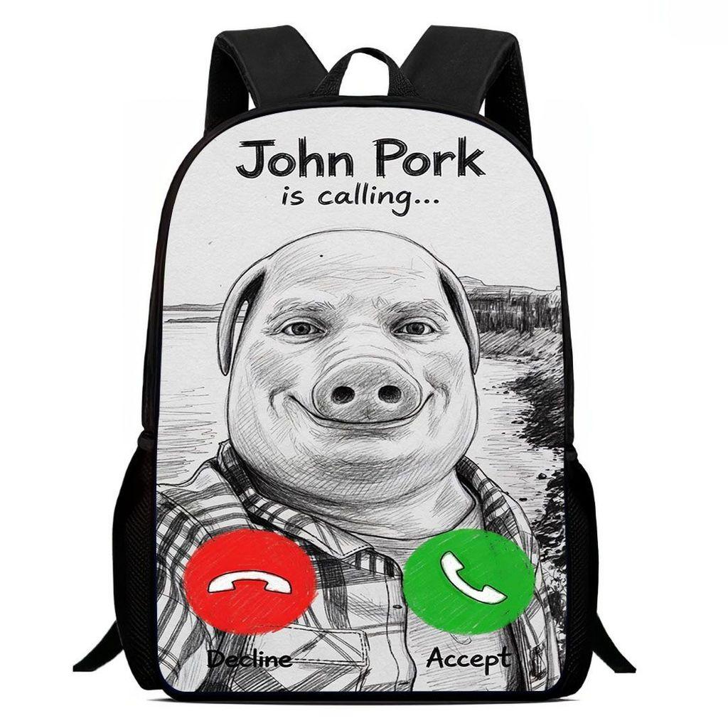 Zaino Johnpork Pig God con Stampa Geometrica per Adolescenti e Studenti