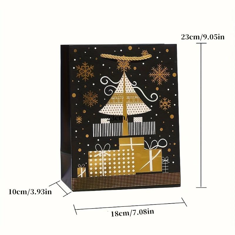 12 Pcs Festive Christmas Gift Bags: Black with Golden Printed Designs - Perfect for Wrapping Holiday Presents