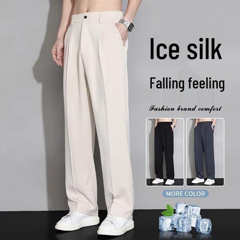 Pantalon d'été léger pour homme, élégant, coupe droite - Pantalon de costume ample, confortable, respirant, à drapé