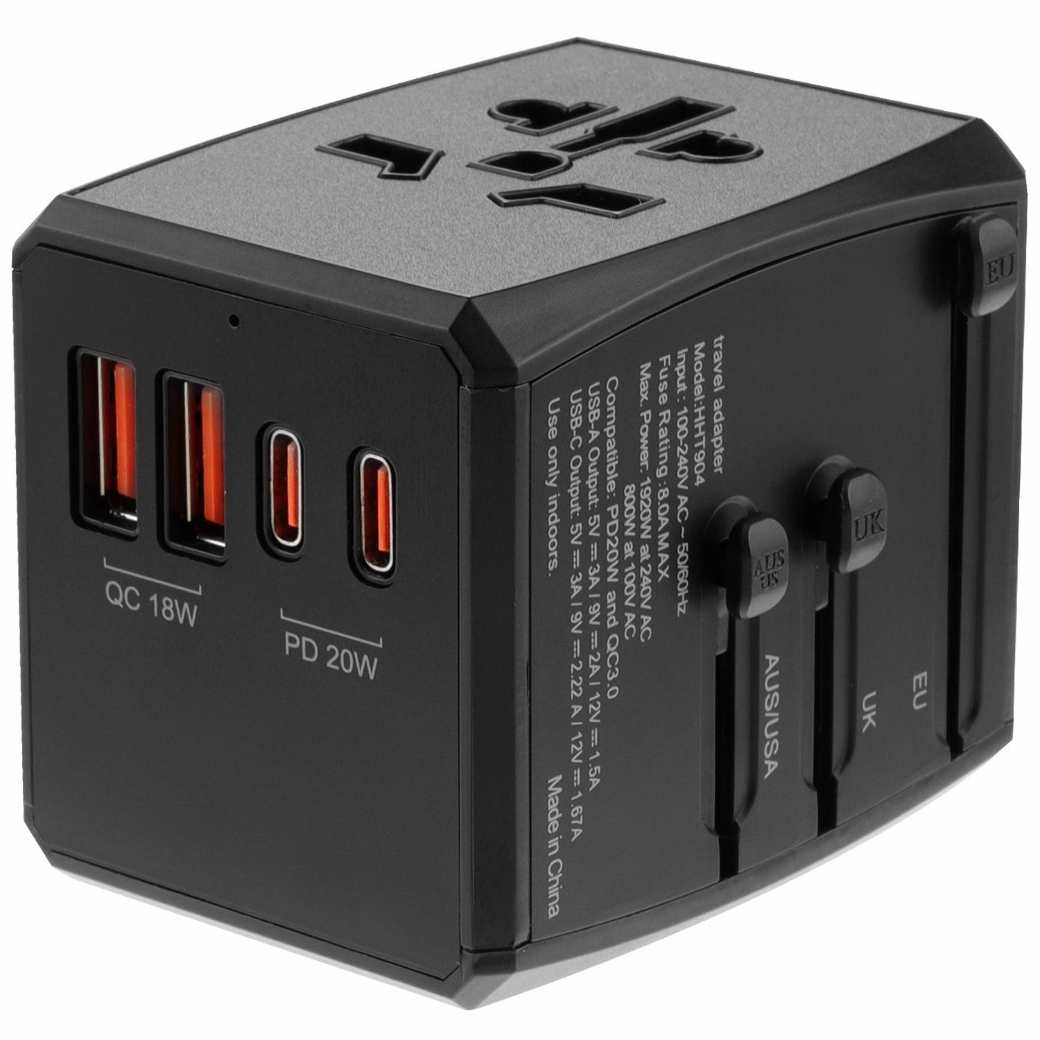 

HH904 Worldwide Travel Power Adapter 2 QC + 2 PD Ports Fast Charging Wall Charger Plug Converter A