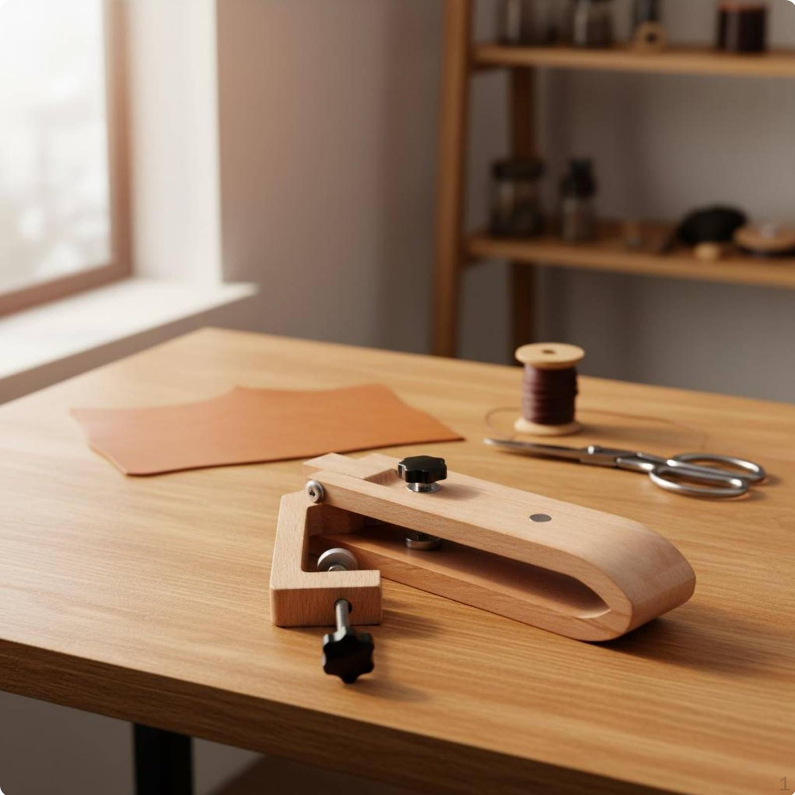 Adjustable Leather Craft Clamp Beech Wood Desktop Stitching Stand Foldable Design