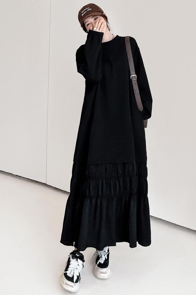 Chubikime Sweat Long Loose Ruffled Crew Maxi Plus Spring Women's Dress, Sleeve, Fit, Flattering, Hem, Neck, Length, Sizes, Relaxed, Cute, Fall,