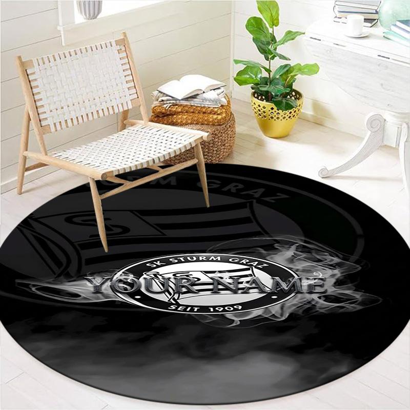 Sk Sturm Graz Crest Custom Name Round Area Rug Carpet Rug For Living Room Bedroom Sofa Playroom Decor Nonslip Floor Mat