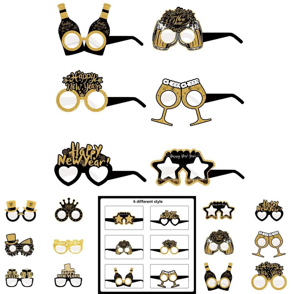 New Year Festive Paper Glasses And Hat Photo Accessories For Holiday Party Setup