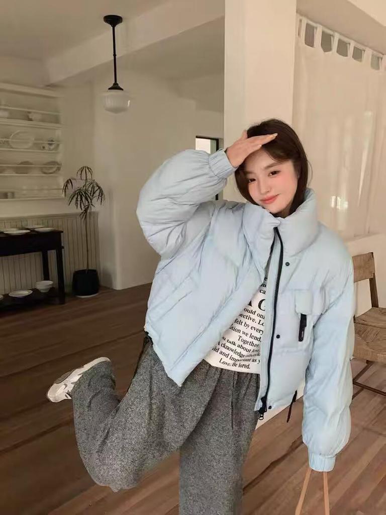 Women's 2025 Autumn/Winter Thickened Stand-Up Collar Down Jacket - Short, Petite, Korean Style, Fashionable & Warm