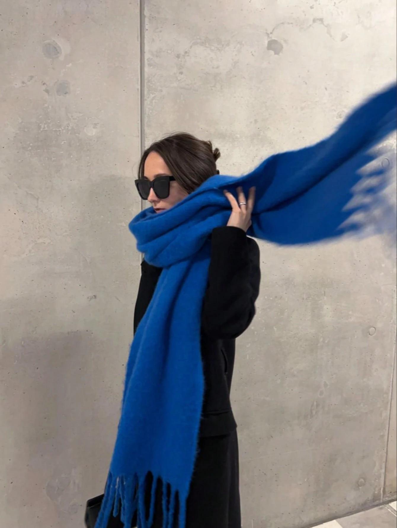 

1Pc Winter Warm Plush Tassel Women S Scarf Solid Color Large Shawl Windproof Warm Outdoor Simple Cashmere Pashmina Bufanda