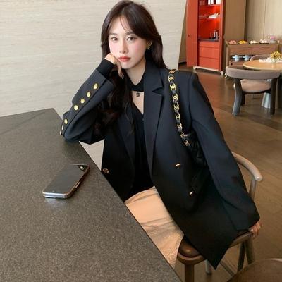 Elegant French Style Black Buttons Blazer Coat for Women