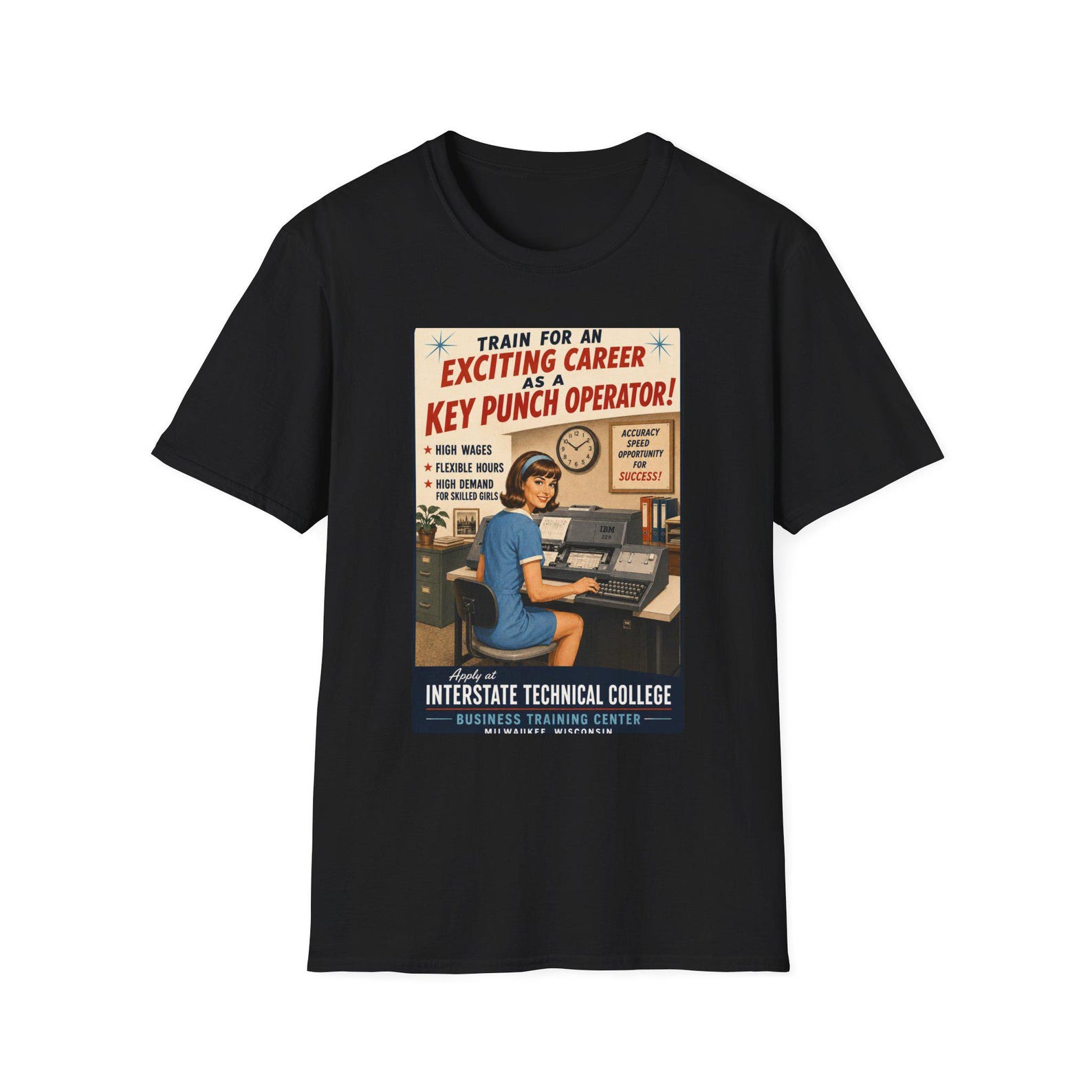 Vintage Key Punch Operator IBM computer Poster T-Shirt | Retro Office Career Tee 4XL