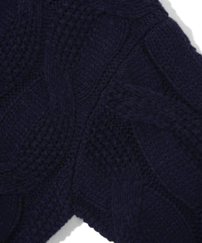 TRILLION Washable Big Cable Oversized Crew Neck Knit [Navy]