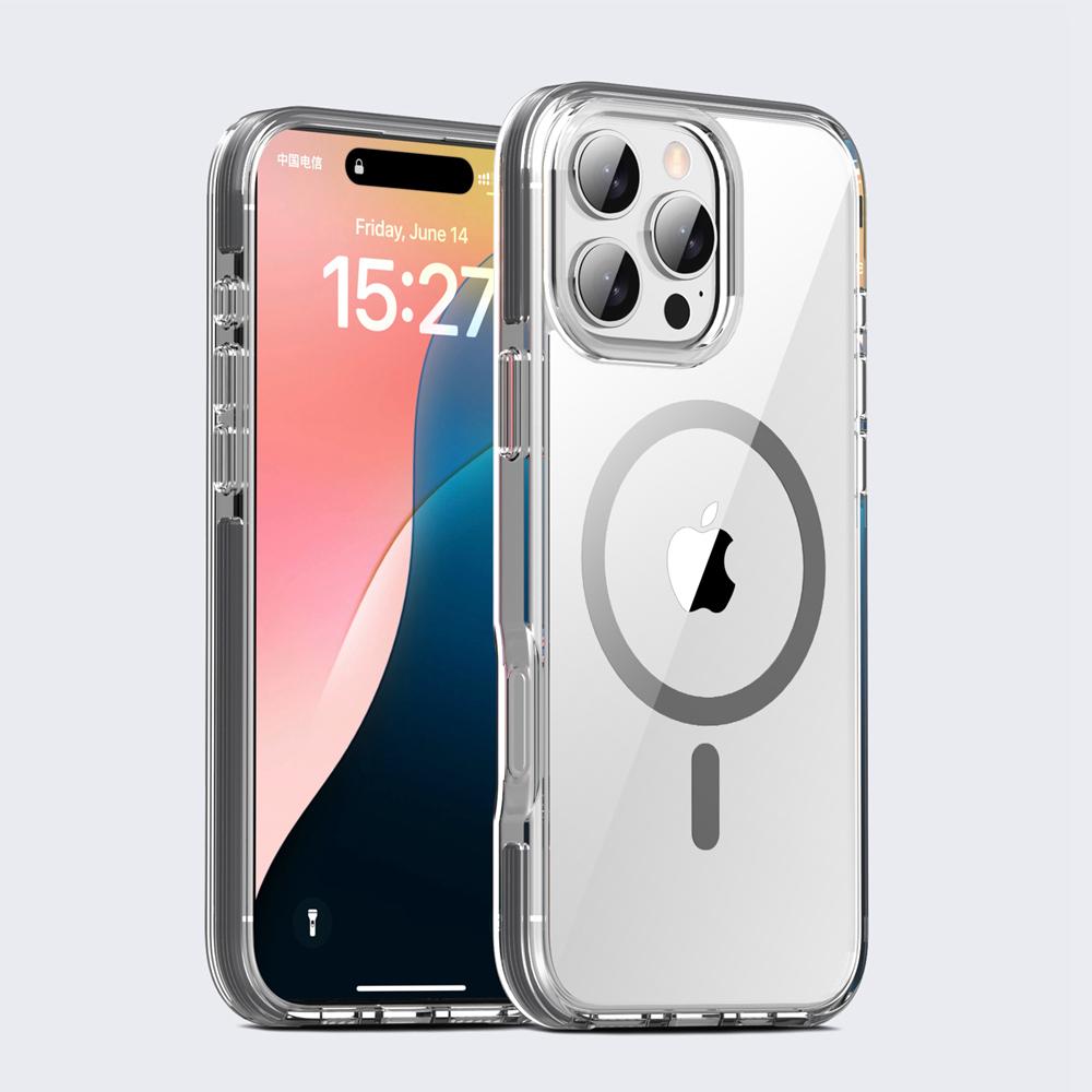 

Прозрачный чехол KEYSION для MagSafe для iPhone 16 Pro Max, цветной противоударный чехол для iPhone 15 Pro Max for iPhone 16 Pro Max серый