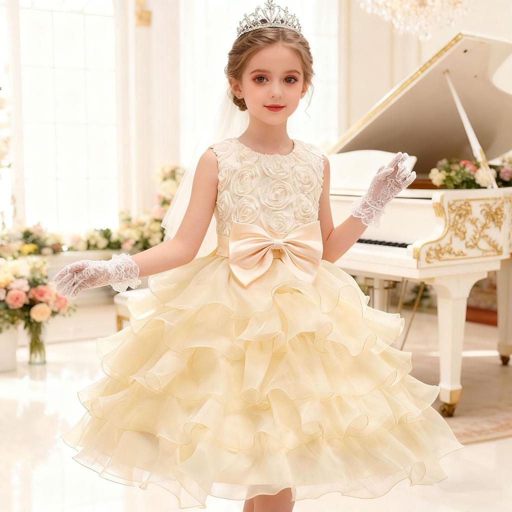 Children's Wedding Dress Big Children's Dress Girl's Flower Girl Rose Princess Dress in Stock