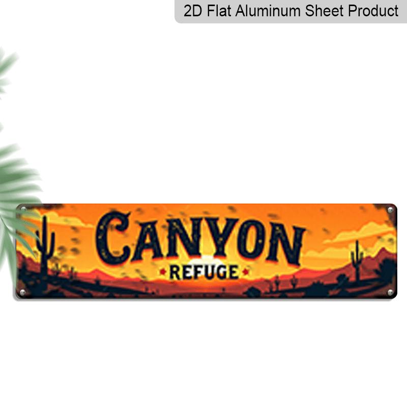 

Western Desert Metal Wall Art Sign - Canyon Refuge Cactus & Formation Southwest Landscape Aluminum Decorative Sign - Rustic Turquoise Canned Look 40cm x 10cm