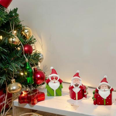 3 Pcs Mini Santa Claus Statue See Hear Speak No Evil Resin Christmas Table Decoration Collectible Figurine for Home Table Office Desk Kitchen Room