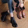 Autumn and winter new first-layer cowhide thick-heeled retro Martin boots medium and old boots women's velvet short boots genuine leather single boots