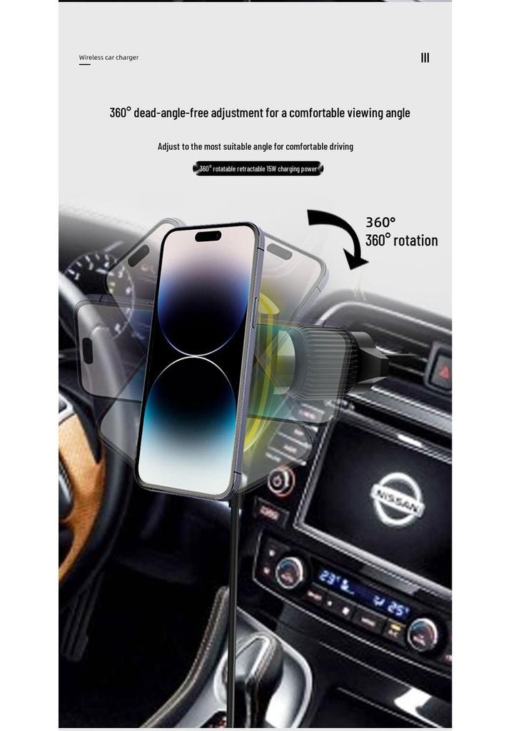 15W Magnetic Wireless Car Charger & Phone Holder for Apple/Android