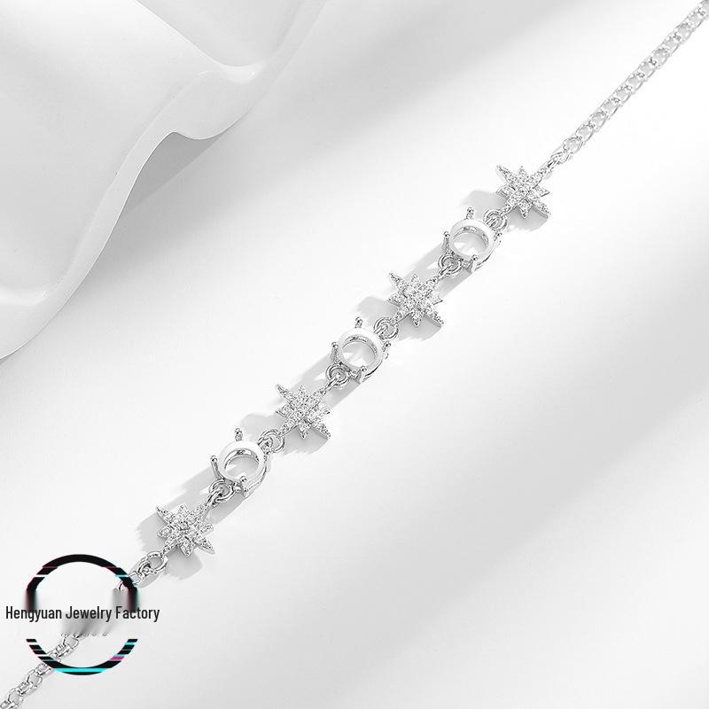 Dopamine Starfish Bracelet DIY Setting with Round Huazi Diamond Cabochon, Imitation 925.