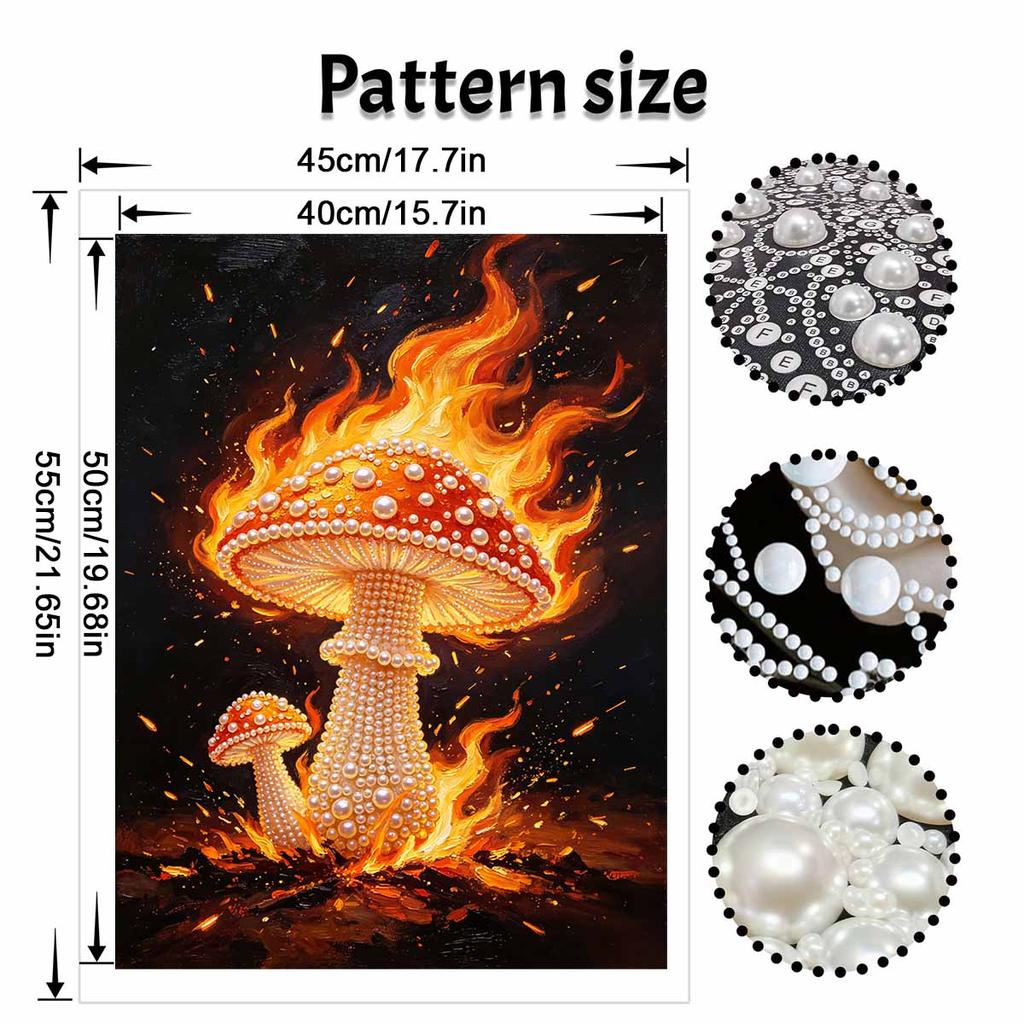 Handmade Pearl Painting Kit Fiery Mushroom DIY Frameless 3D Bead Art Canvas Creative Leisure Home Decoration Gift