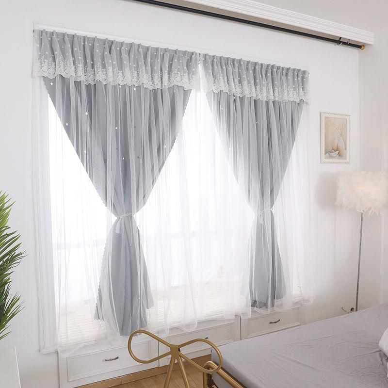 2 פנלים וילונות Autohesion לחלונות לחדר שינה בנות ילדים תינוק וילון חלון כפול שכבה כפולה כוכב חתוך סלון עיצוב קיר בית