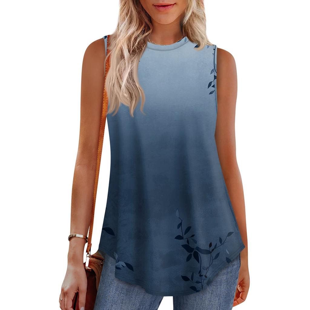 Women's Fashion Casual Sleeveless Vest Vintage Print Crew-neck Sleeveless Top