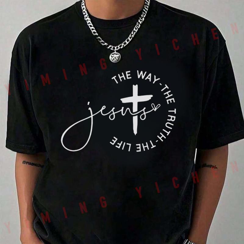 Christian Bible Verse Print Motorcycle T-Shirt Men Hip Hop Streetwear Unisex Casual Fashionable