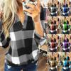Stylish S-5xl Women's Long Sleeve Plaid T-shirt Blouse With V-neck Design