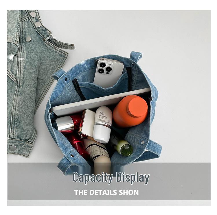 2026 Trendy Large Capacity Denim Tote Bag - Casual and Fashionable Shoulder Bag for Work and Commute