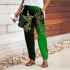 Women Retro Printing Pants Lace Up Elastic Waist Loose  Trousers Casual Long Pants Trousers with Pockets
