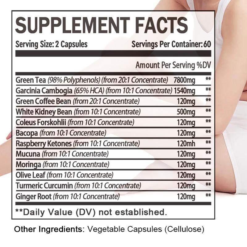 Green tea, green coffee beans, turmeric, Moringa 120 Capsules Dietary Supplement