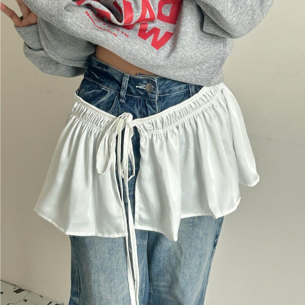 Sweet Lace Up Hip Scarf Shirt Extender Ruffled Edge Waistband Layer Outfits Skirt  Jeans Decor