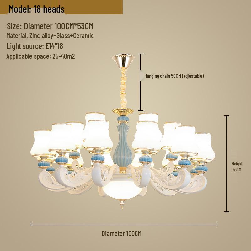 Modern European Ceramic Chandelier for Living Room, Restaurant, or Bedroom in Villa